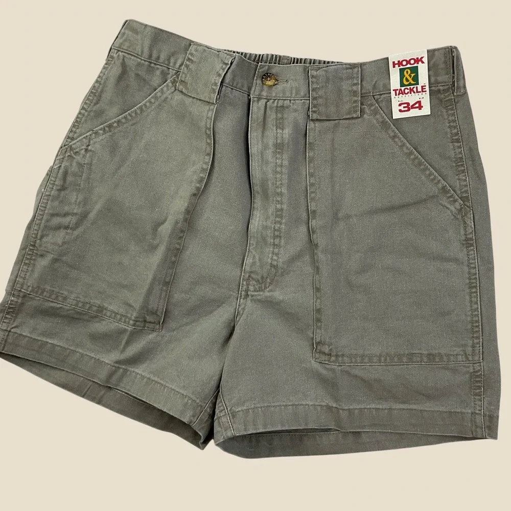 VTG Hook & Tackle Cargo Shorts Men Sz 34 Fishing island Khaki Canvas M019800 NWT